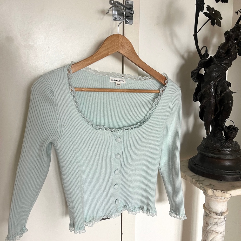 For Love And Lemons mint green Lace-Trimmed Top - Size S